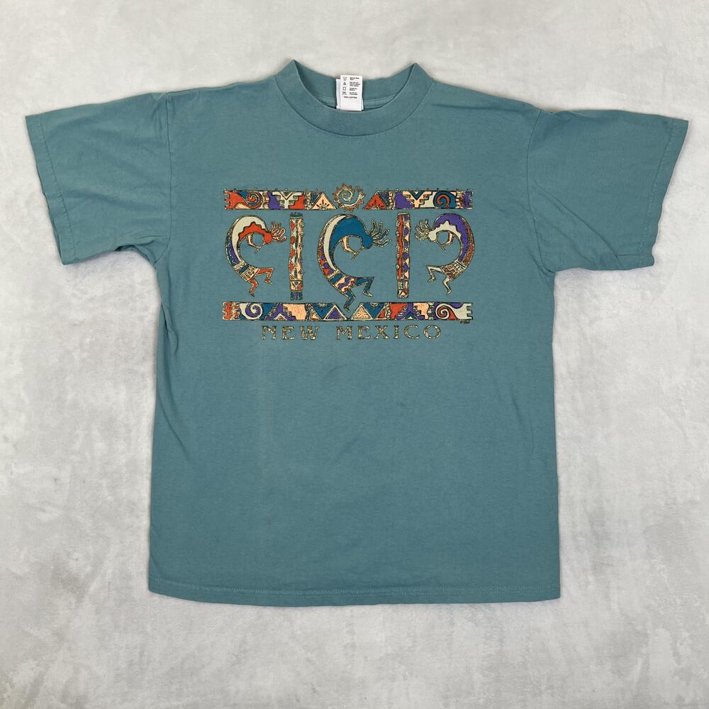 Vintage Kokopelli New Mexico Shirt Mens Medium Blue Southwestern Graphic Travel